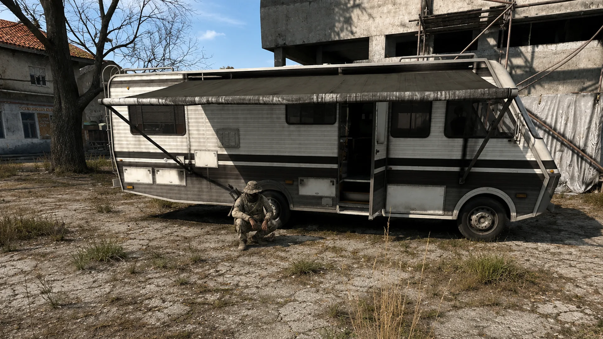 Motorhome parked inside a settlement